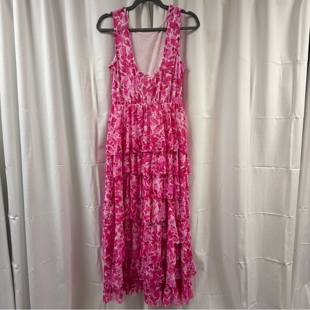 Vince Camuto Pink Floral Tiered Maxi Dress Sleeveless Size Small - Picture 2 of 6